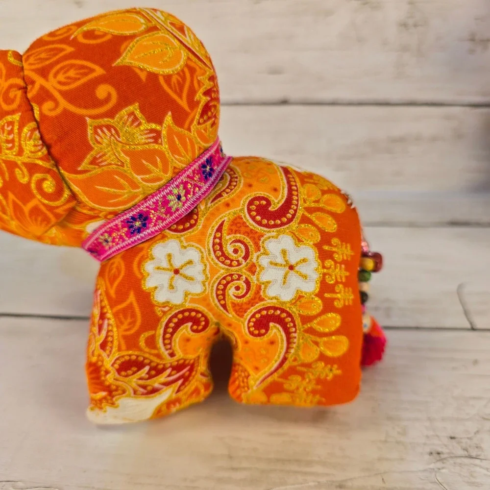 Chinese Zodiac Plush Set Red Sequin Dragon and Orange Floral‎ Elephant Decor